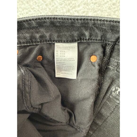 American Eagle AirFlex360 Men Jeans Size 32 x 34 Black Distressed Patched Denim - Picture 3 of 5